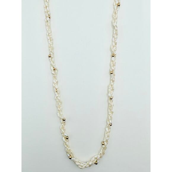 Vintage Baroque Pearl Necklace – 14K Gold Clasp 20” Triple Strand w/ Gold Beads - Picture 1 of 4